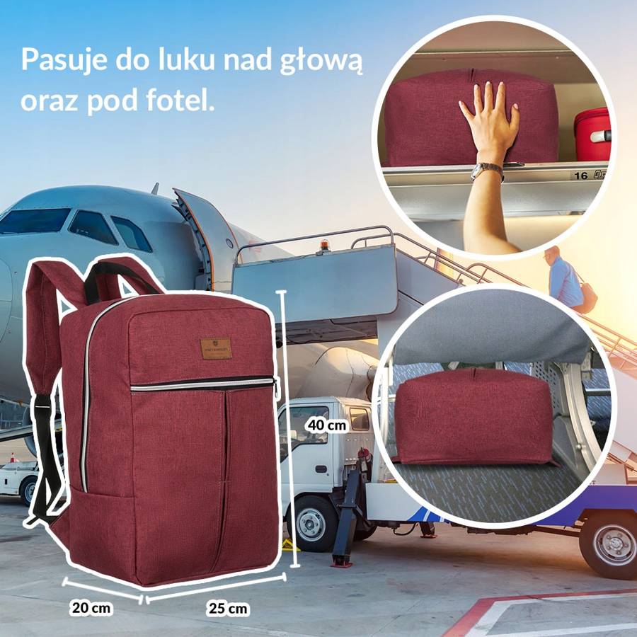 Дорожній рюкзак для ручної поклажі 40 x 20 x 25 PETERSON PP-BORDO-SILVER Дорожній рюкзак для ручної поклажі 40 x 20 x 25 PETERSON PP-BORDO-SILVER